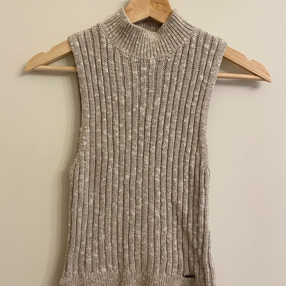 90's style A&F Marled Beige Ribbed Mock Turtleneck Sleeveless Sweater Size XS